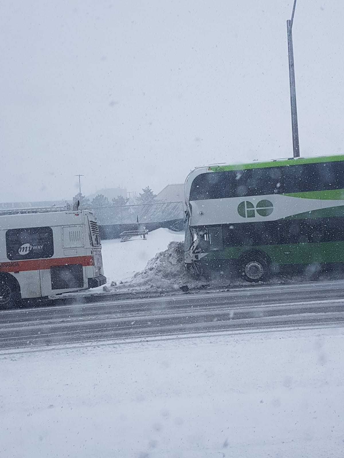 Crash when Go Bus rear ends MiWay bus